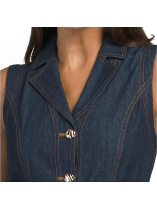 ZOE & CLAIRE Sleeveless Dropped Waist Denim Dress - Picture 3 of 5